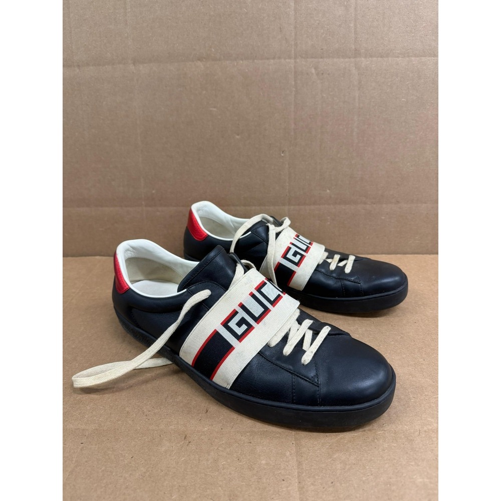 Gucci Ace Stripe Black Leather Low Top Sneakers 523469 0FIV0 1076 Size 13 US